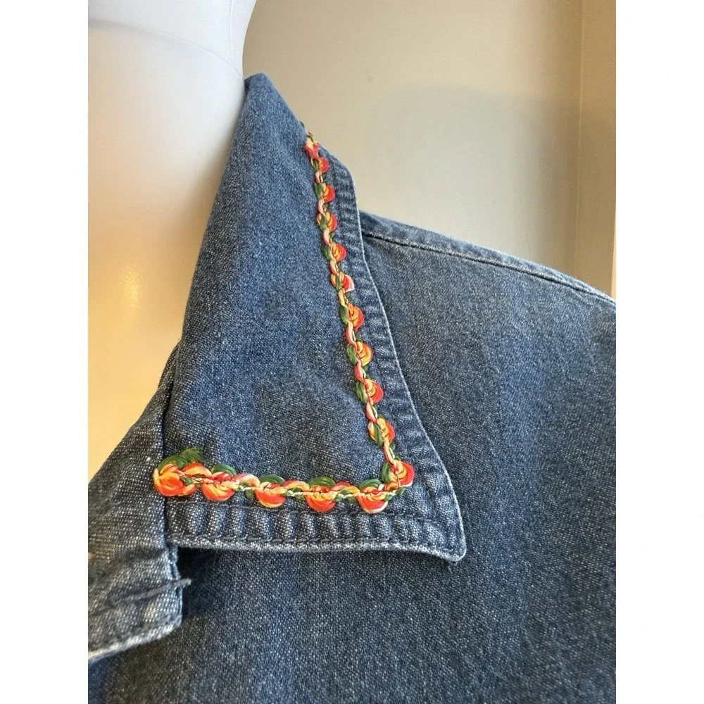 Vintage Bobbie Brooks‎ Denim Floral Embroidered Button Jacket Women's Small 4/6